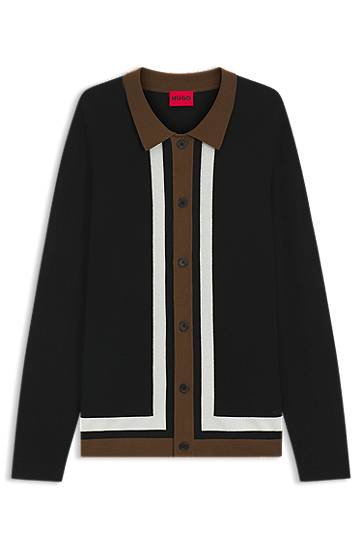 Sveter BOSS Striped Button-Up Sweater Čierna | 50543770, 0