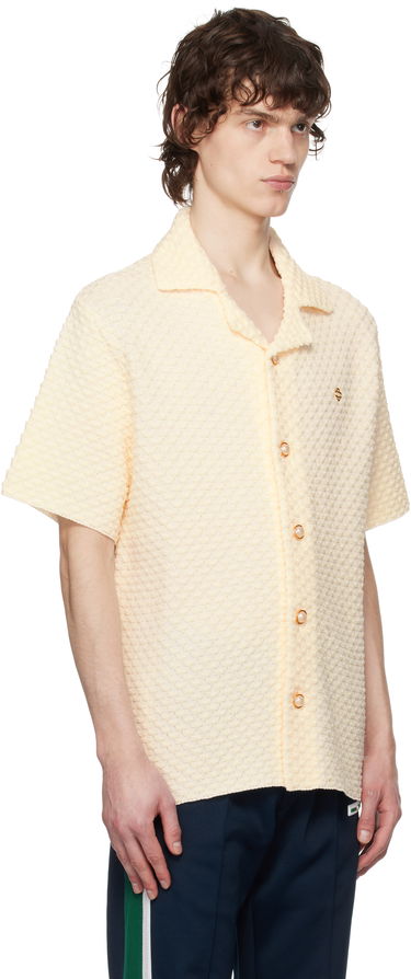 Košeľa Casablanca Casablanca Textured Knitted Short Sleeve Button-Up Shirt Béžová | MPS25-KW-881-01, 1