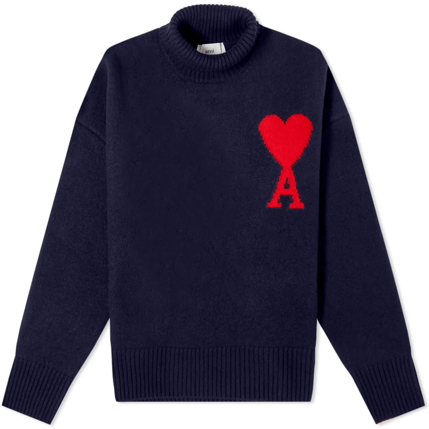 Sveter AMI Large A Heart Roll Neck Knit Navy | UKS406-018-4005, 0