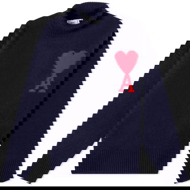Sveter AMI Large A Heart Roll Neck Knit Navy | UKS406-018-4005, 0