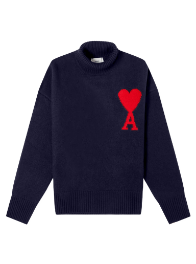 Sveter AMI Large A Heart Roll Neck Knit Navy | UKS406-018-4005