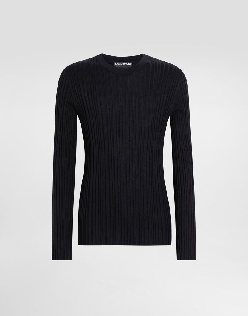 Sveter Dolce & Gabbana Dolce & Gabbana Silk and Cotton Ribbed Pullover Sweater Čierna | GXXAFTJAMVCN0000