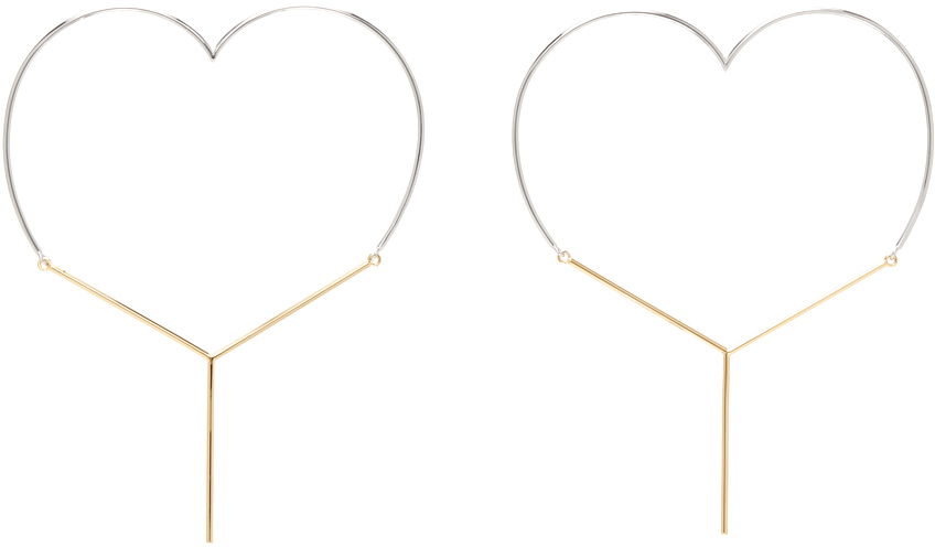Náušnice Y/PROJECT Gold & Silver Maxi 'Y' Heart Earrings Metalická | EARRINGS64-S24, 0