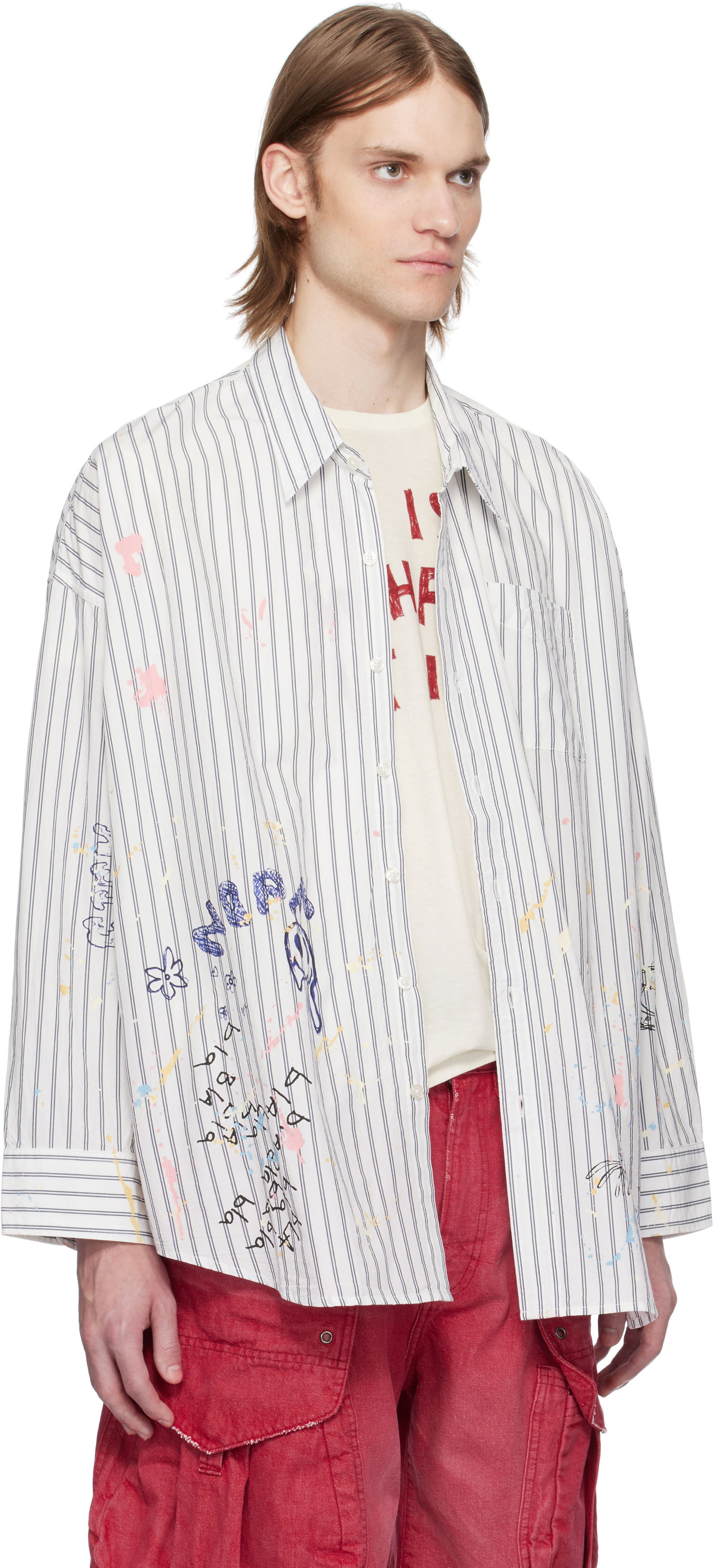 Košeľa R13 R13 Drop Neck Striped Shirt Biela | R13MR004-R486B, 1