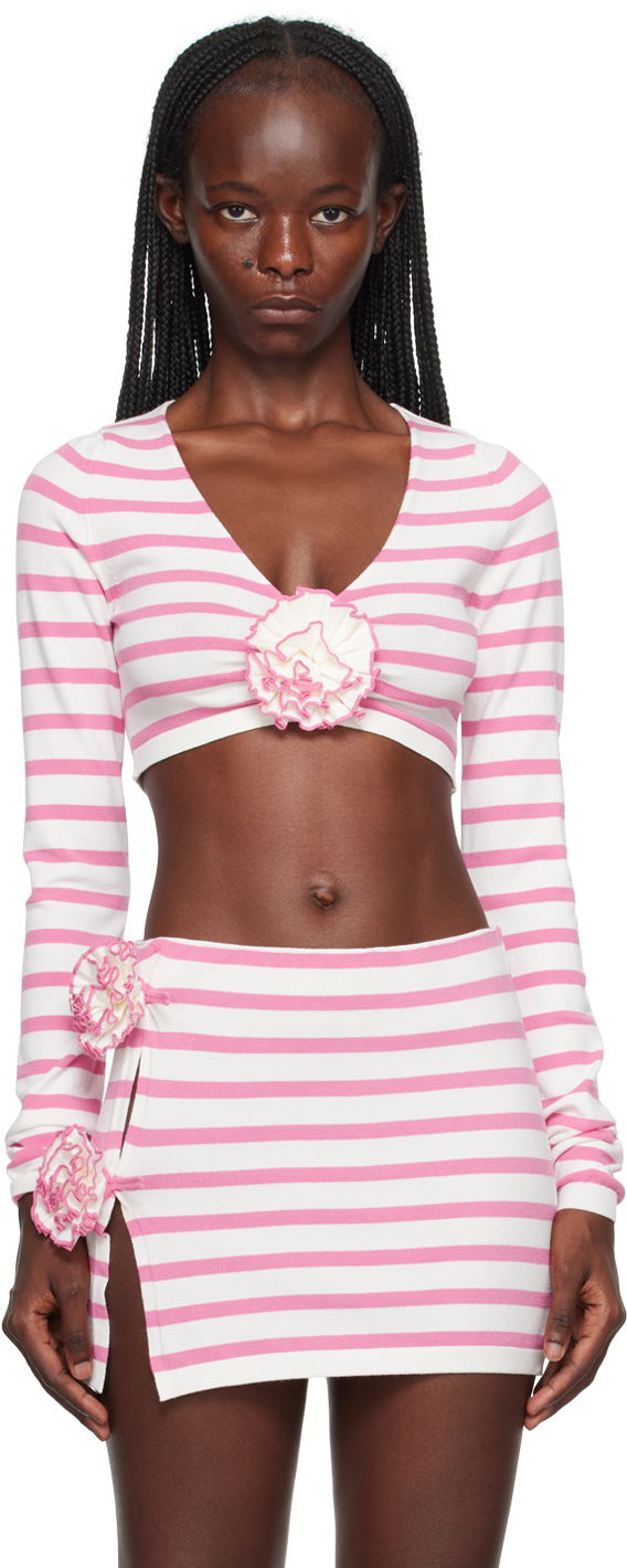 Gaultier 'The Flower' Striped Long Sleeve Crop Top