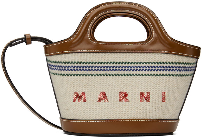 Tote bag Marni Tropicalia Micro Leather Striped Tote Hnedá | BMMP0096U2 P6457