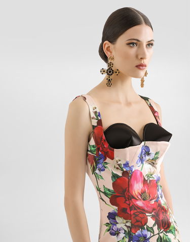 Šaty Dolce & Gabbana Dolce & Gabbana Satin Sheath Midi Dress with Floral Print Ružová | F6TTYTFSIB5H25PR, 3