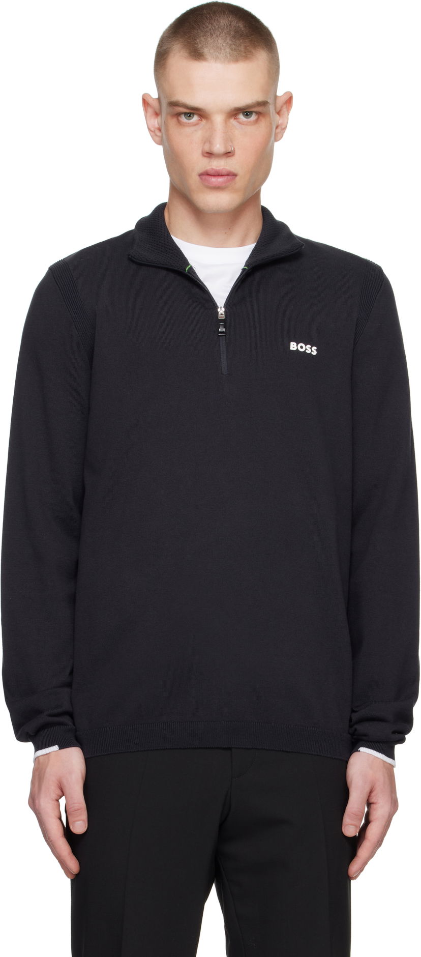 Sveter BOSS Half-Zip Pullover Sweater Čierna | 50498518