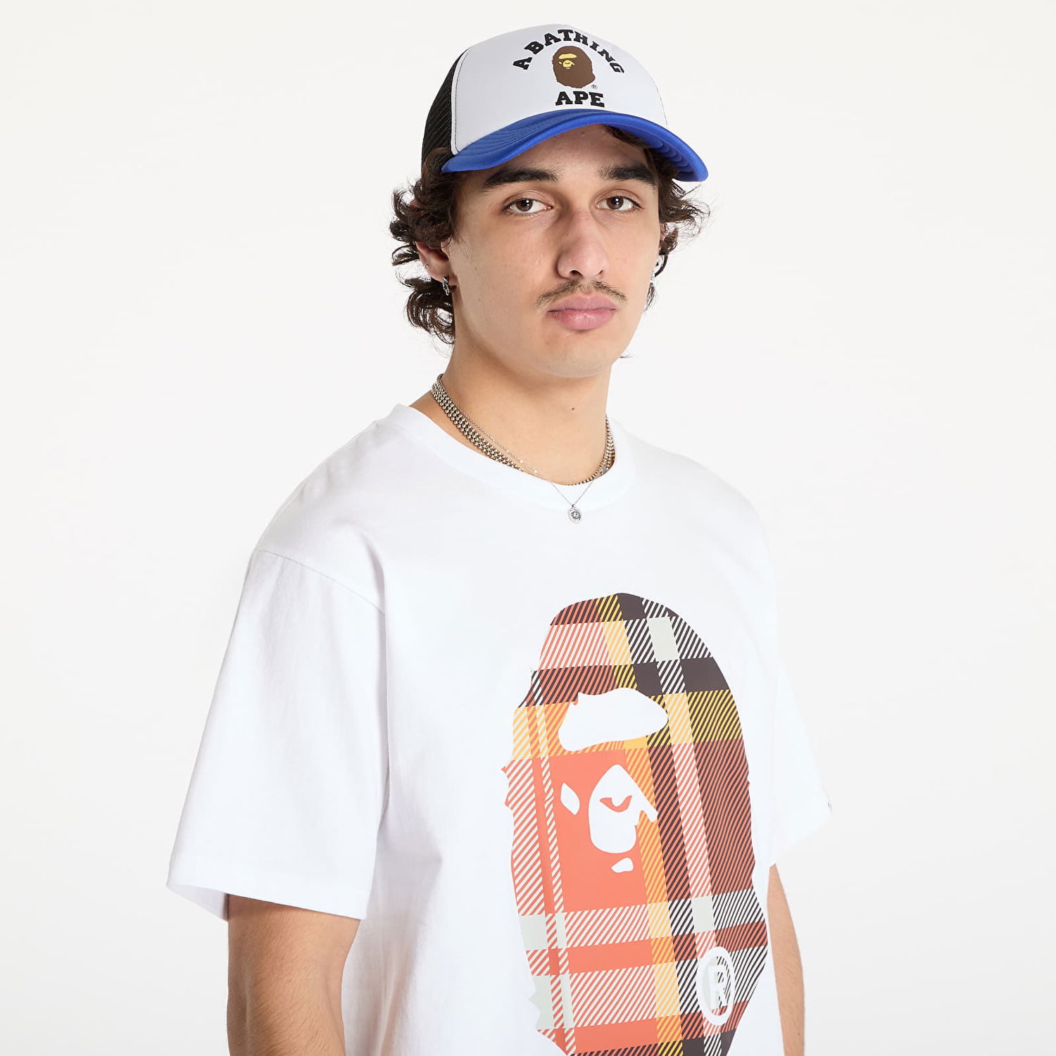 Tričko BAPE Check Big Ape Head T-Shirt Biela | 001TEK801046M WHT, 1
