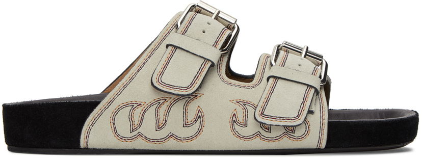 Tenisky a topánky ISABEL MARANT Lennyo Two-Strap Flame Embroidered Sandals Béžová | 23ASD0014FA-A3B18S