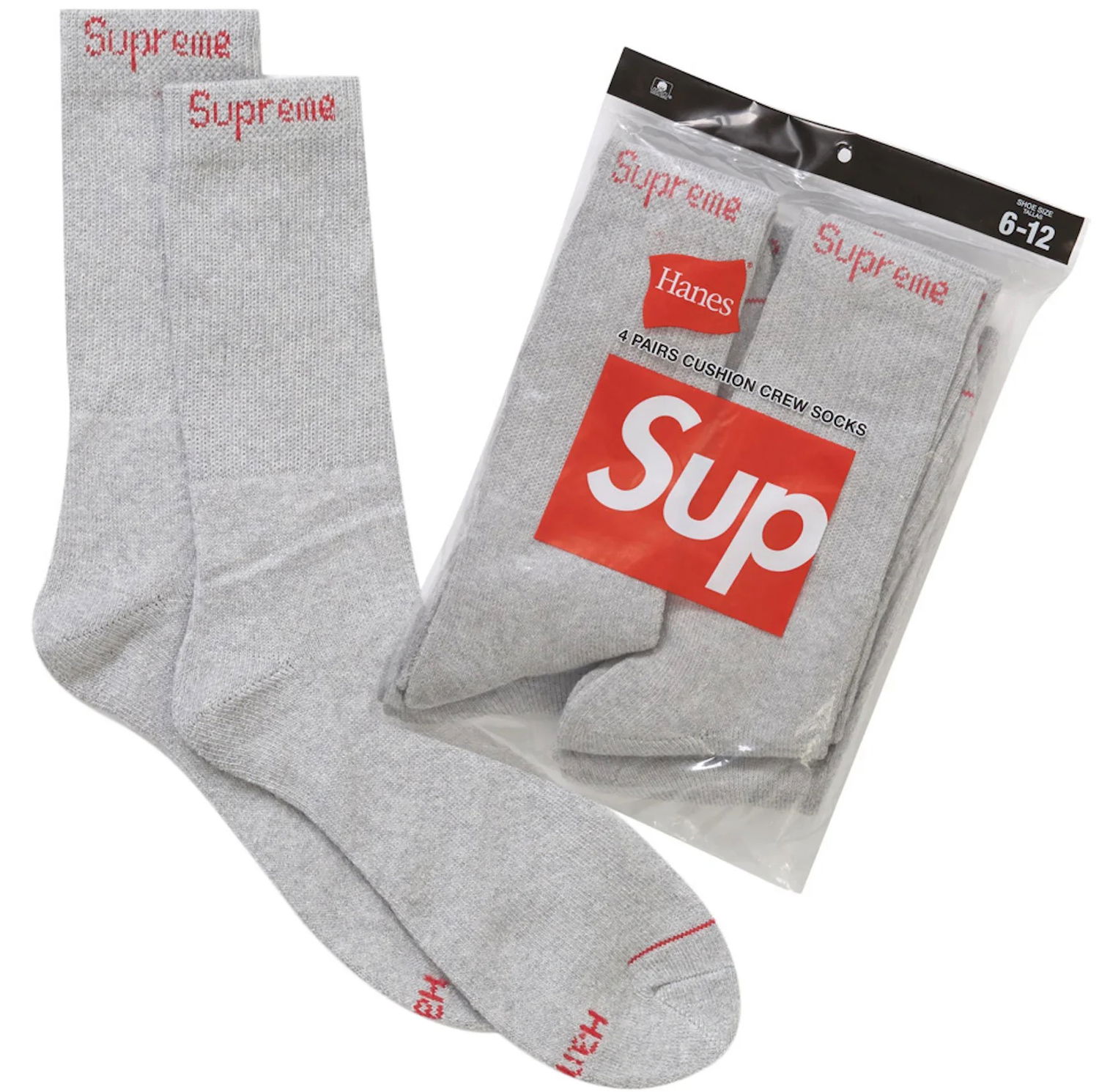 Ponožky Supreme Supreme x Hanes Cushion Crew Socks (4 Pack) Šedá | SS24A37, 0
