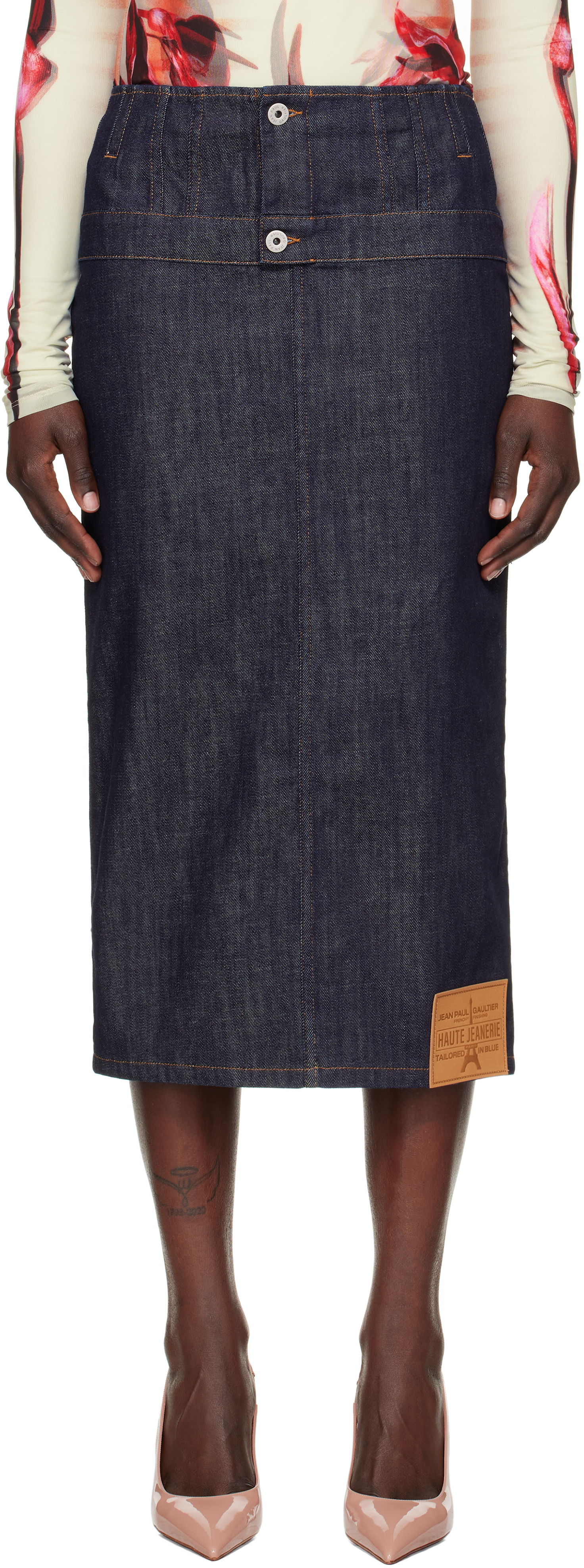 Sukňa Jean Paul Gaultier Jean Paul Gaultier 'The Inverted' Denim Midi Skirt Modrá | 25/33-F-JU146-D019-55, 0
