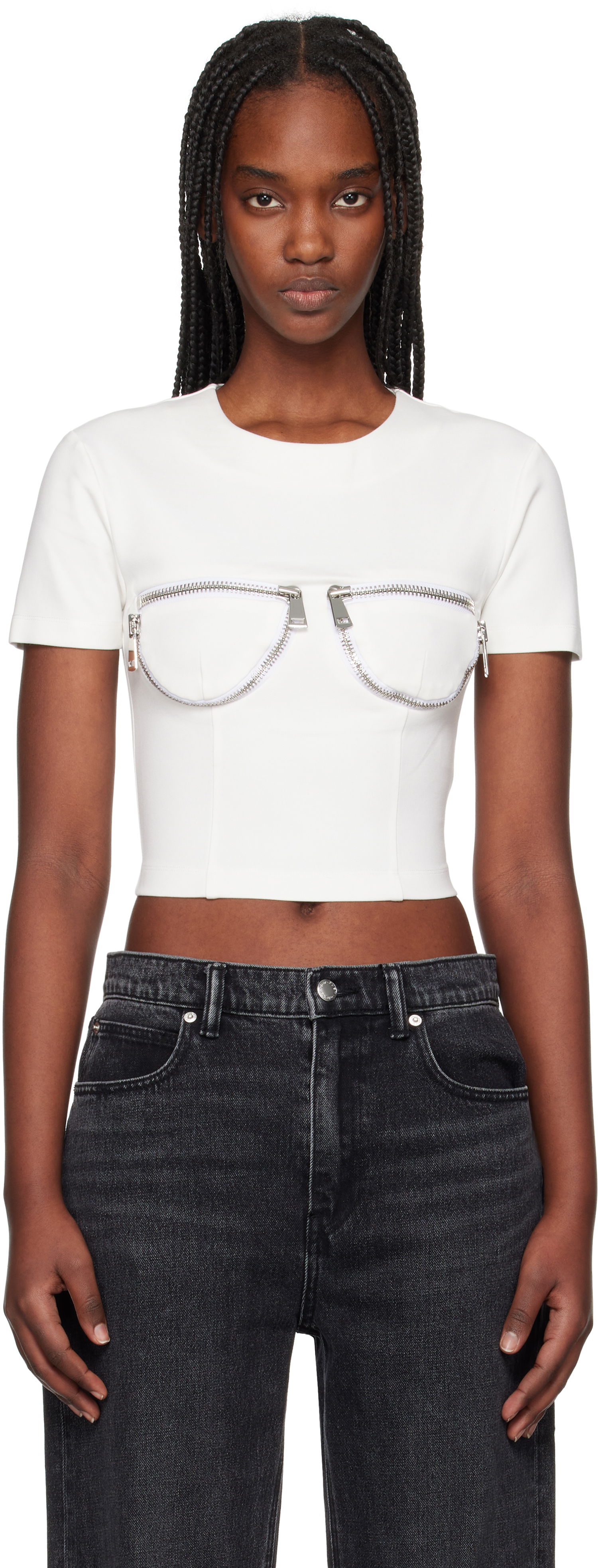 Crop Top Area AREA Zipper Bustier Cup T-Shirt Biela | RS25AWTS0019FA01, 0