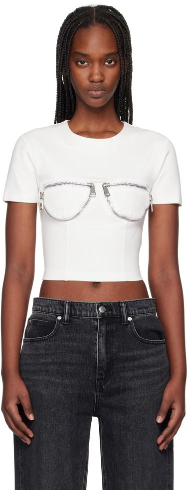 Crop Top Area AREA Zipper Bustier Cup T-Shirt Biela | RS25AWTS0019FA01, 0