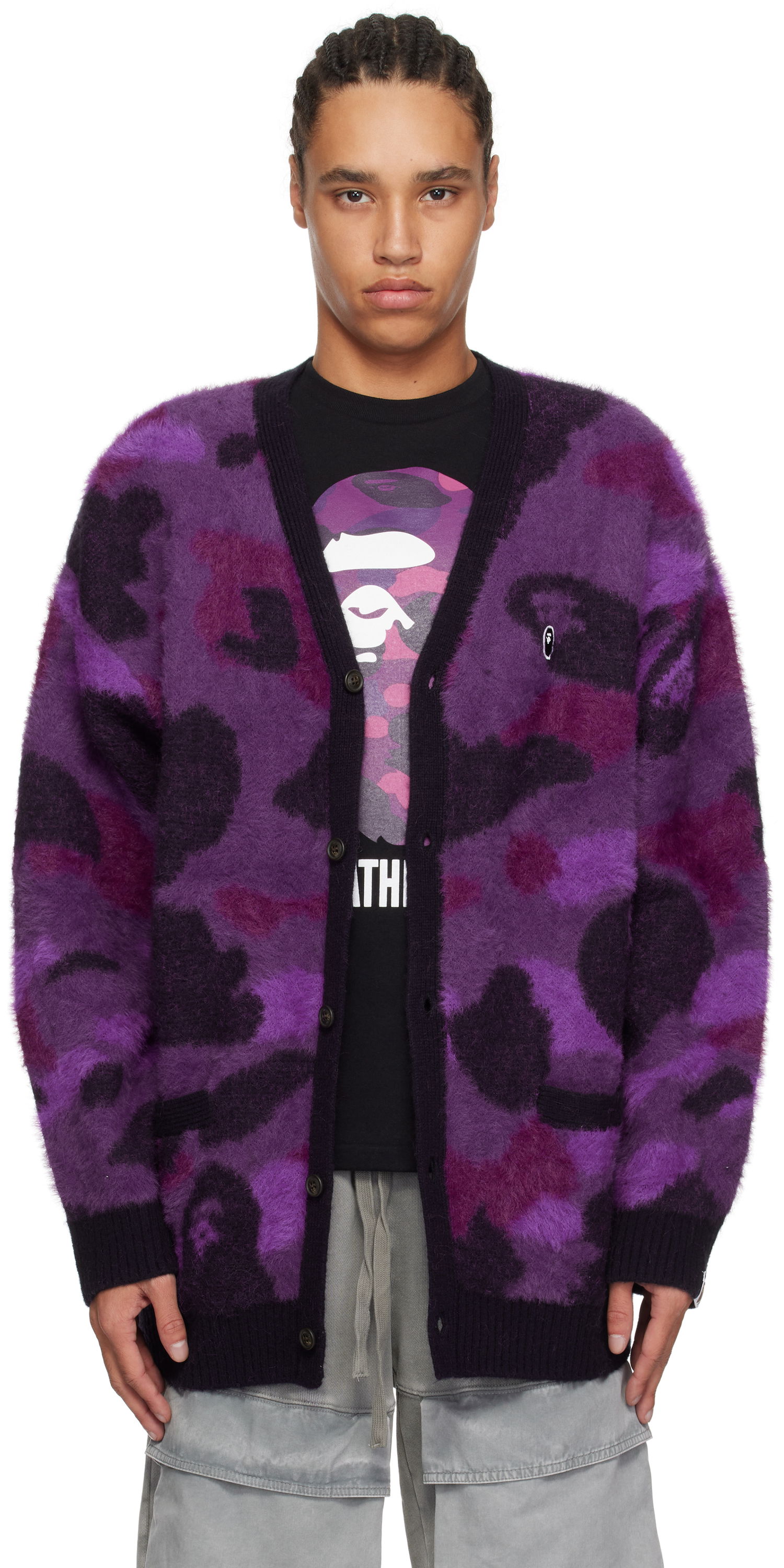 Sveter BAPE A Bathing Ape Camo Cardigan Fialová | 001KNK801006M, 0