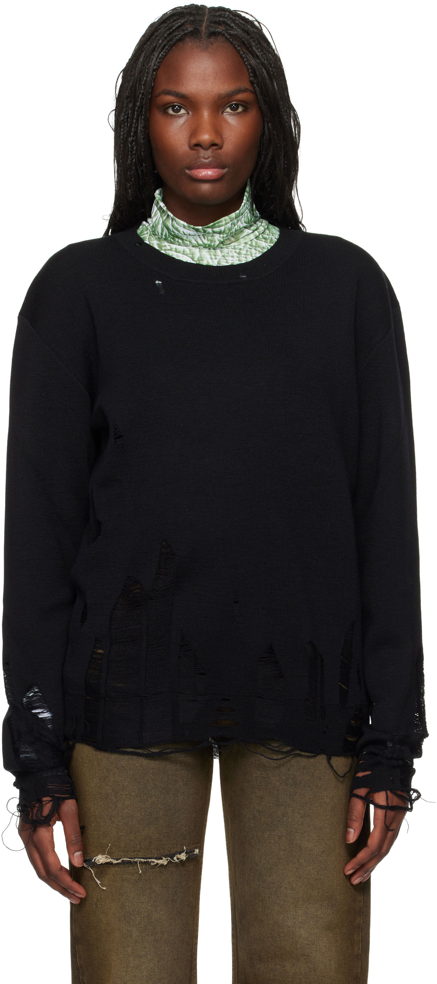 Sveter Maison Margiela Distressed Crewneck Sweater Čierna | SH2HL0016 M13070, 0