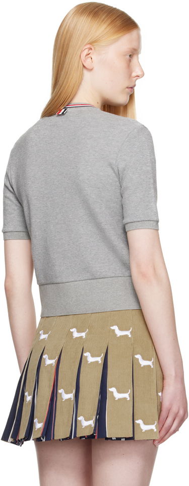 Sveter Thom Browne Thom Browne Cotton Waffle Short Sleeve Cardigan Šedá | FJT390A-J0216, 2