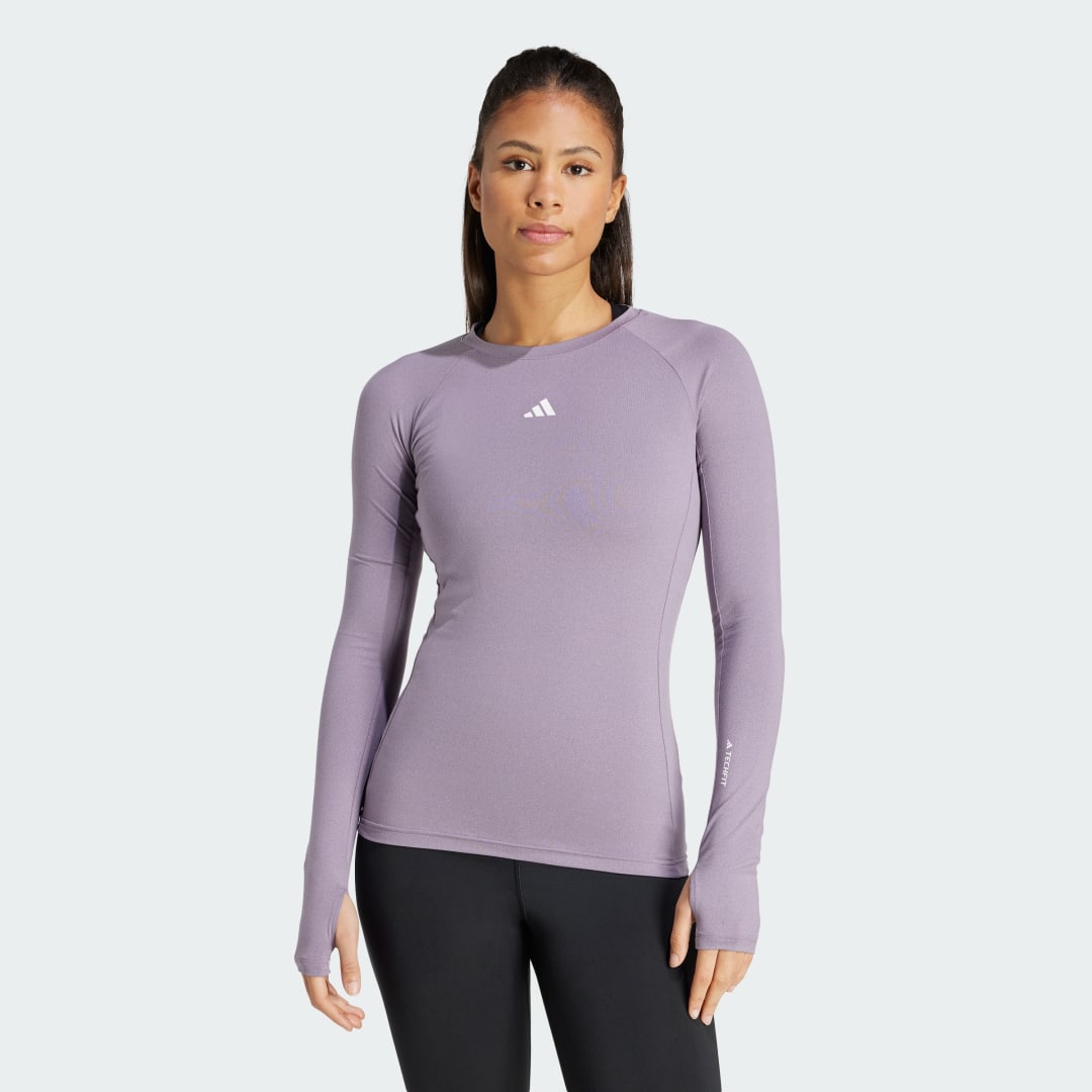 Tričko adidas Performance Techfit Long Sleeve Tee Fialová | IT9175, 1