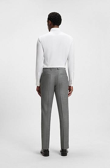 Nohavice BOSS Slim-Fit Patterned Virgin-Wool Blend Trousers Šedá | 50535685, 1