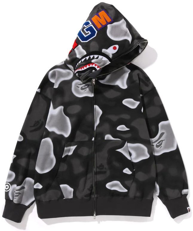 Bape Liquid Camo Shark Relaxed Fit Full Zip Hoodie Black