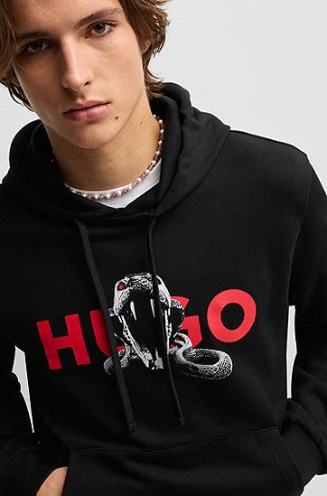 Mikina BOSS HUGO Cotton-Terry Hoodie with Snake Graphic Čierna | 50530580, 1