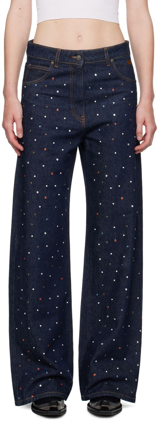 Džínsy MSGM Blue Wide-Leg Studs Jeans Modrá | 3741MDP235 247766