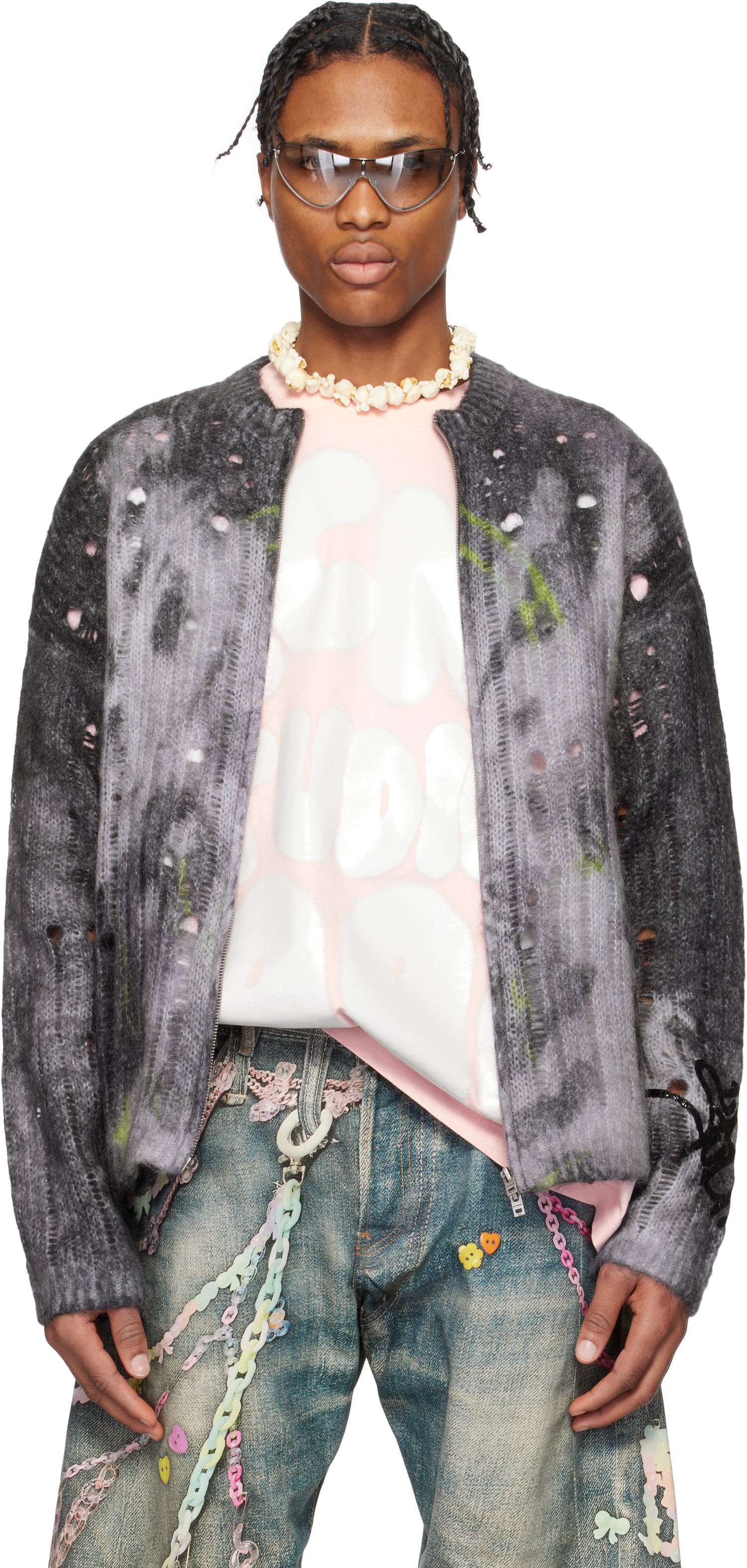 Sveter Acne Studios Acne Studios Printed Knit Cardigan Šedá | B60356-, 0
