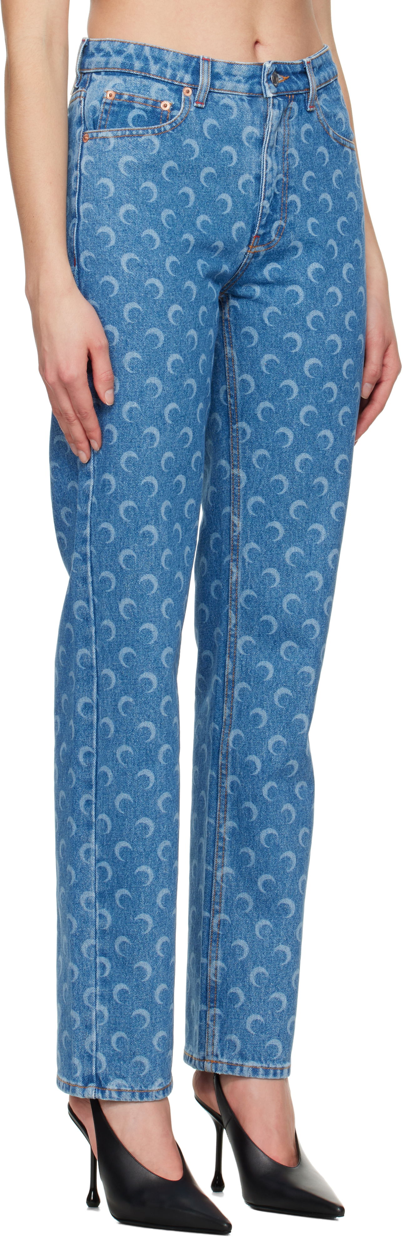 Džínsy Marine Serre Marine Serre Moon Laser Loose Jeans Modrá | WPA128A CDEN0002, 1