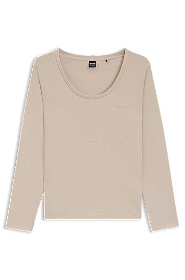 Pyžamo BOSS Long-Sleeved Scoop Neck Cotton-blend Waffle Pyjama Top Béžová | 50550316