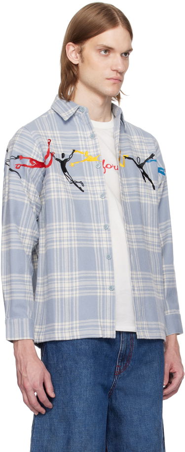 Košeľa KidSuper KidSuper Embroidered Swinging Figures Flannel Shirt Modrá | SS25-LTP-04, 1