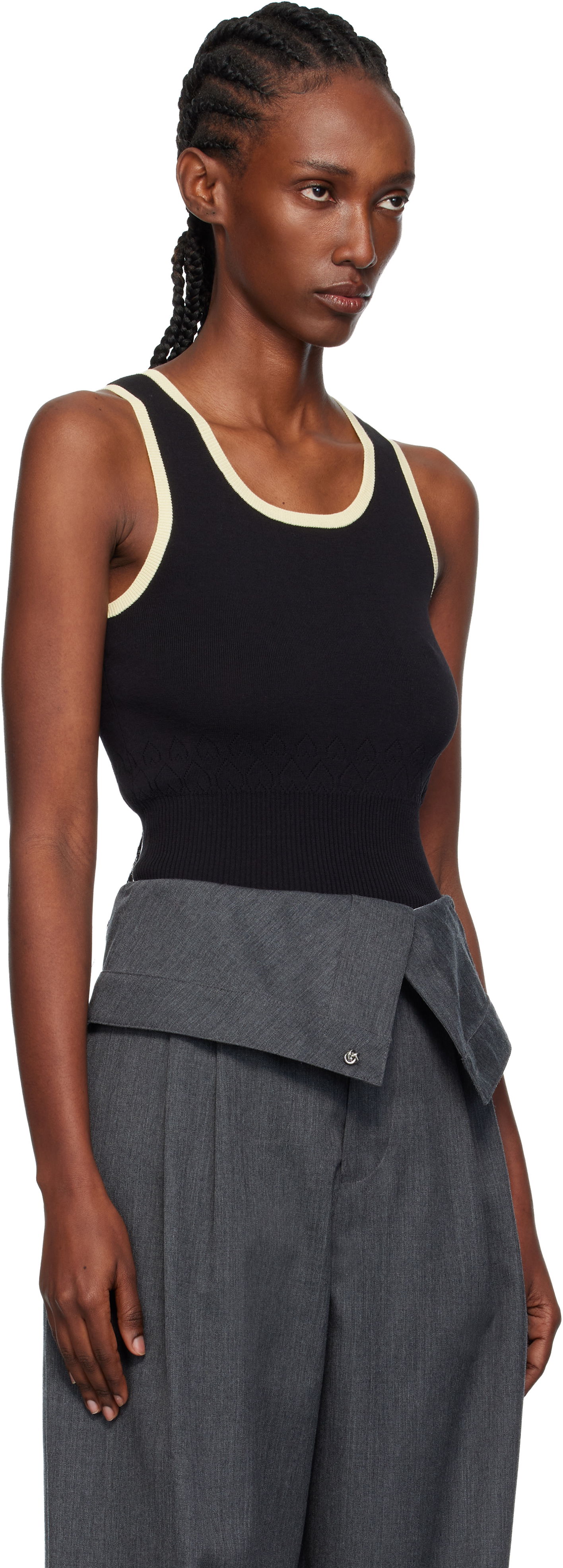 Tielko JW Anderson JW Anderson Contrast Trim Ribbed Knit Tank Top Čierna | KW1442-YN0432, 1
