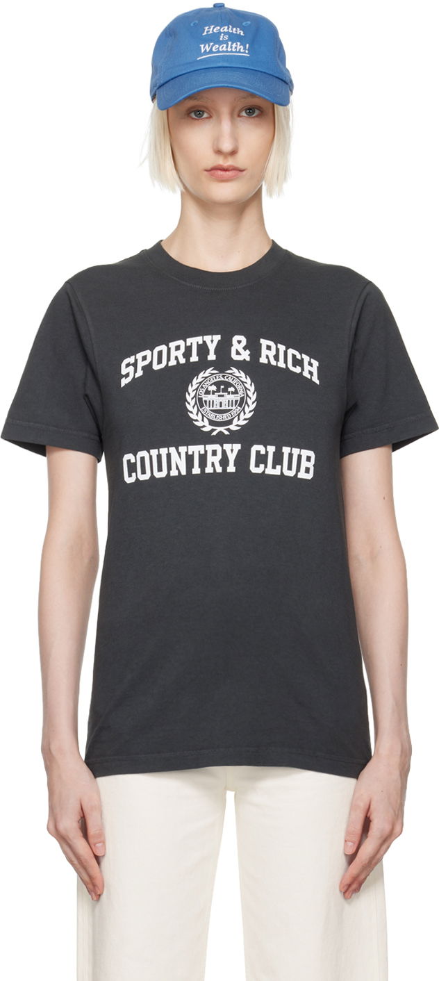 Tričko Sporty & Rich Black Varsity Crest T-Shirt Čierna | TO042S409VF, 0