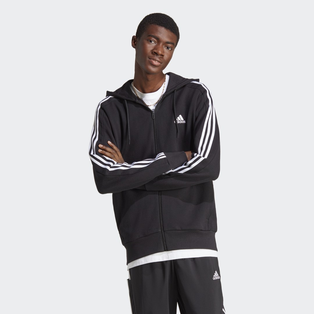 Mikina adidas Performance Essentials French Terry 3-Stripes Full-Zip Hoodie Čierna | IC0433, 0