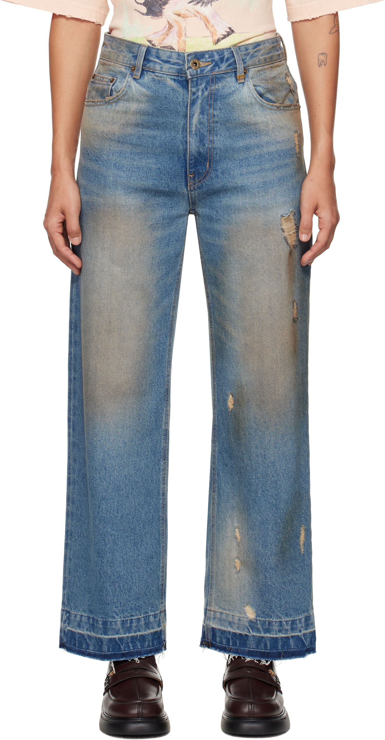 Džínsy We11done We11done Grunge Wide Leg Jeans Modrá | WD-DP3-24-359-W-BL, 0