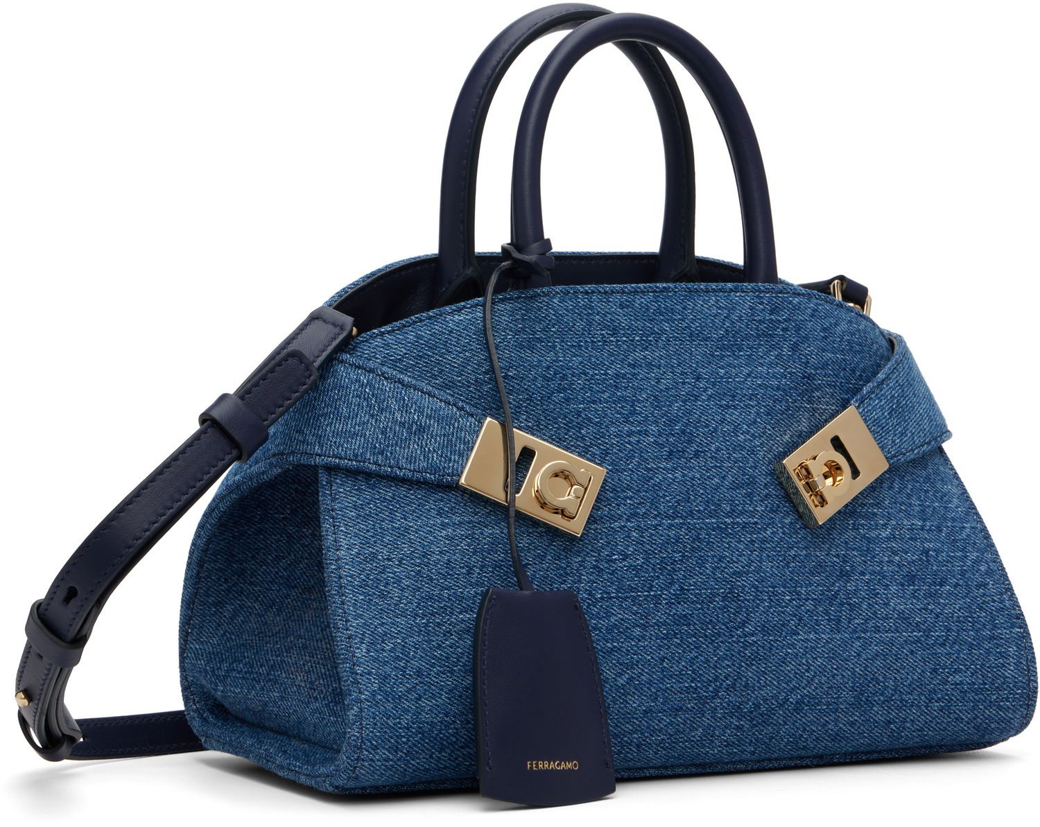 Kabelka FERRAGAMO Ferragamo XS Hug Denim Top Handle Bag Modrá | 783820, 1