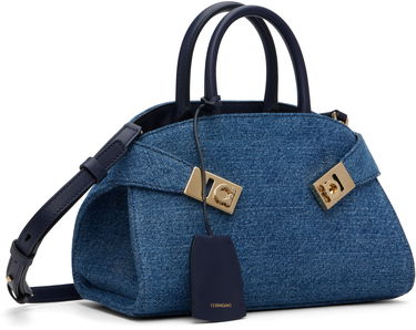 Kabelka FERRAGAMO Ferragamo XS Hug Denim Top Handle Bag Modrá | 783820, 1
