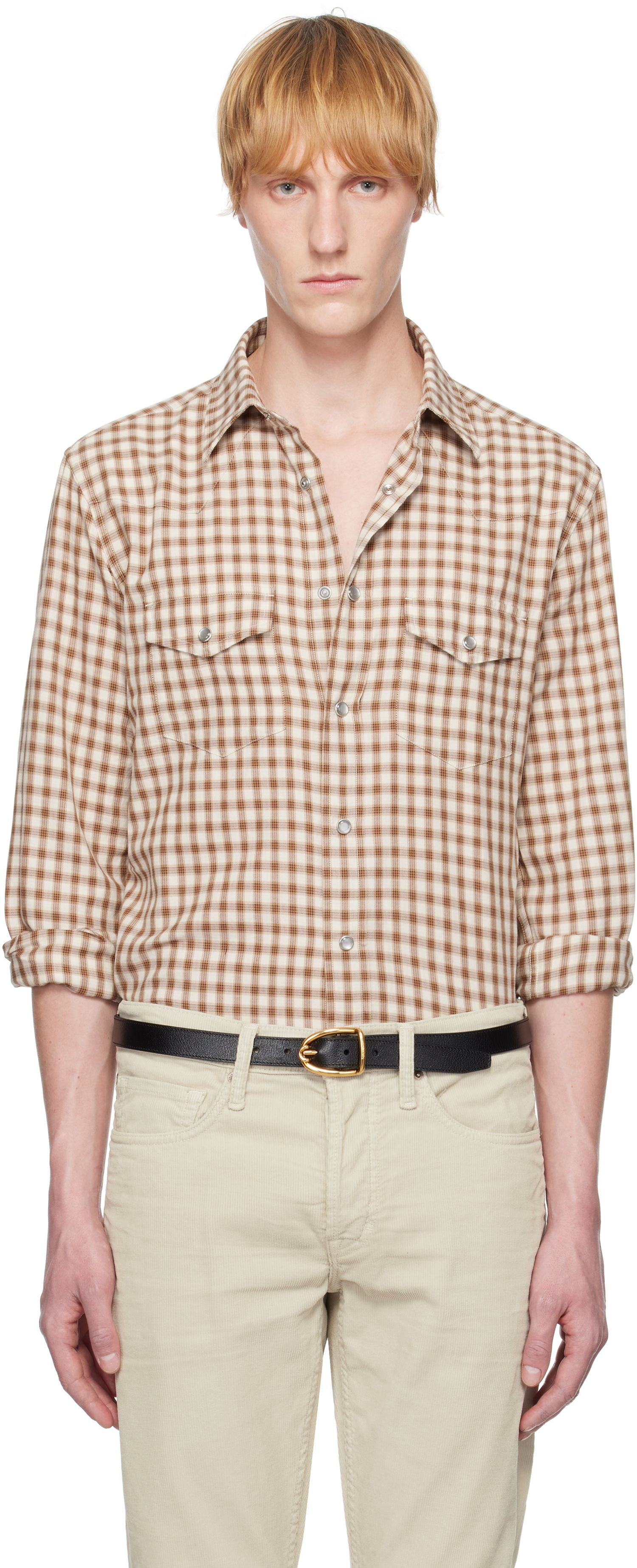 Košeľa Tom Ford TOM FORD Small Check Western Shirt Hnedá | HDS001-FMC202S25, 0