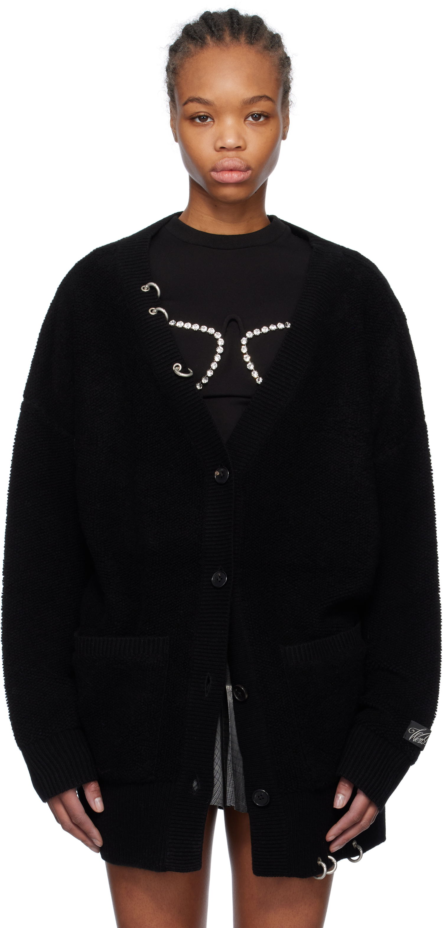 Sveter We11done We11done Pierced Oversized Cashmere Cardigan Čierna | WD-KC0-25-673-W-BK, 0