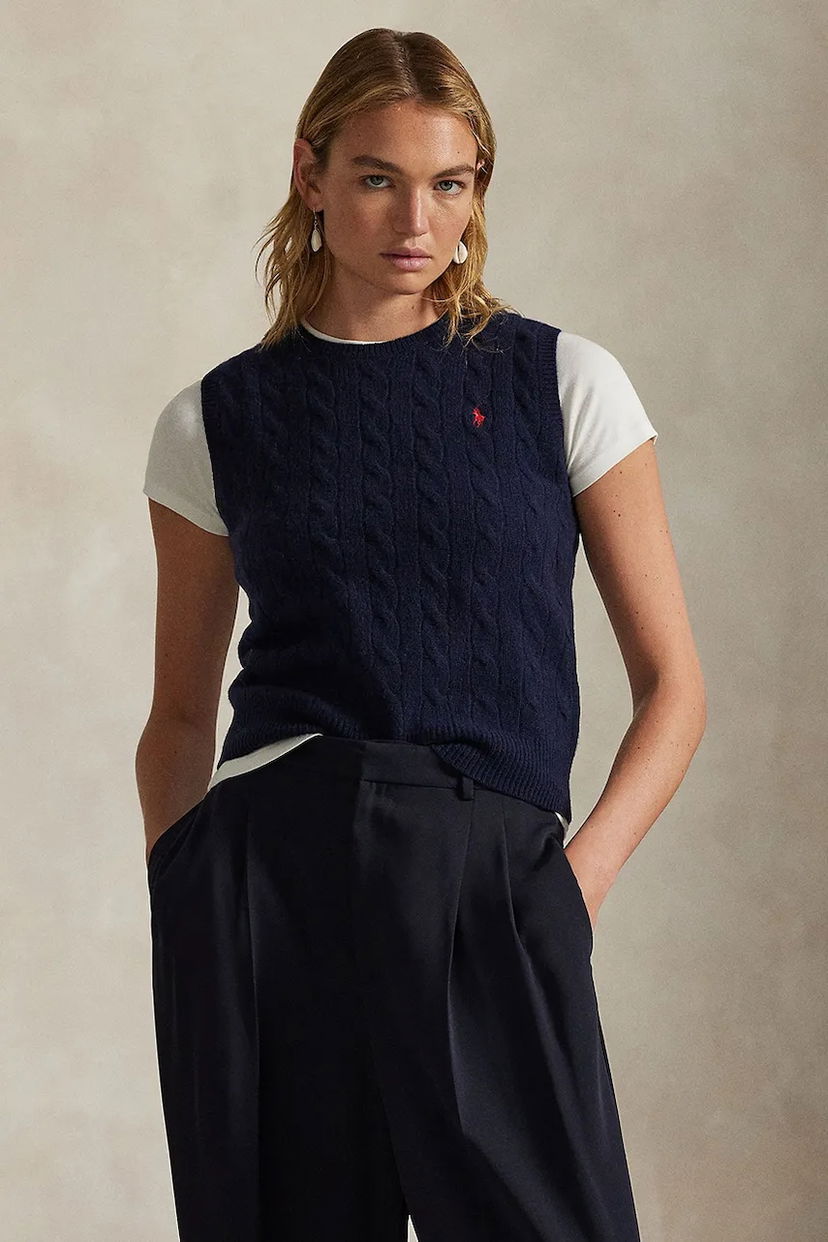 Vesta Polo by Ralph Lauren Polo Cable-Knit Cashmere Vest Navy | 211972134