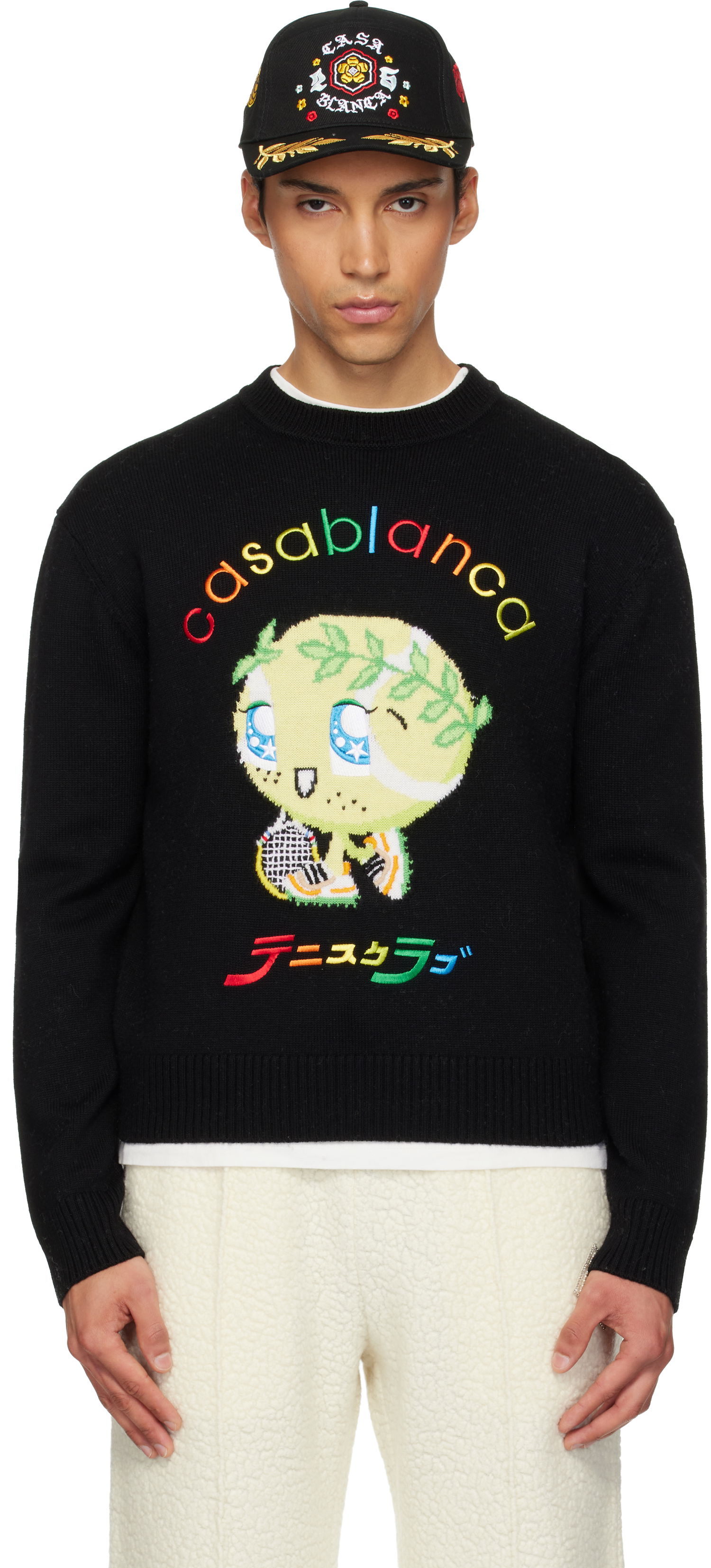 Sveter Casablanca Tennis Club Character Intarsia Crew Sweater Čierna | M-AW25-KW-1099-01, 0