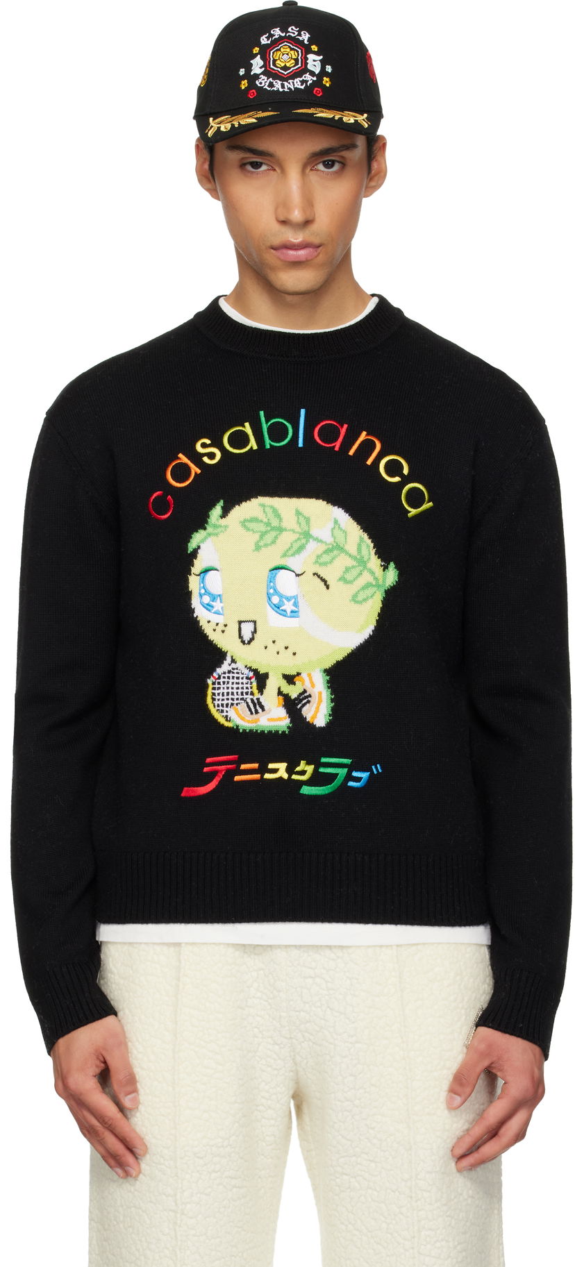 Sveter Casablanca Tennis Club Character Intarsia Crew Sweater Čierna | M-AW25-KW-1099-01