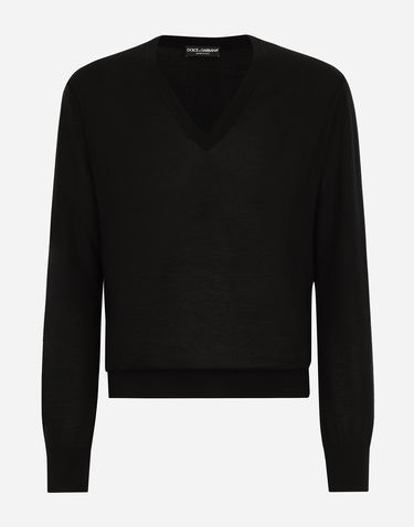 Sveter Dolce & Gabbana Dolce & Gabbana Cashmere V-Neck Sweater Čierna | GX413TJAWLAN0000, 0