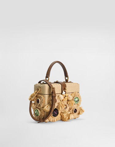 Kabelka Dolce & Gabbana Dolce & Gabbana Dolce Box Crochet Raffia Handbag with Embroidered Flowers and Crystals Béžová | BB7810AL9768W000, 2