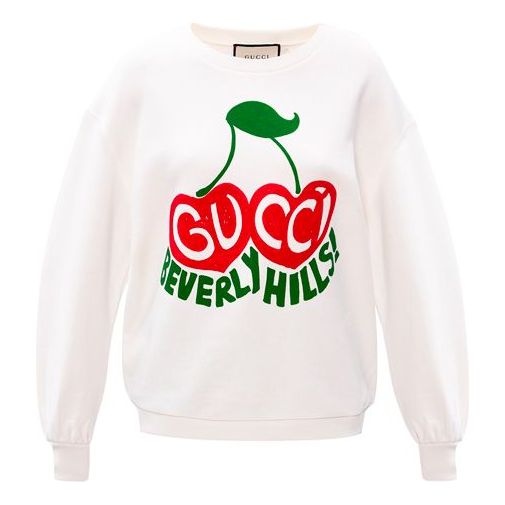 Sveter Gucci Gucci Beverly Hills Cherry Print Loose Fit Sweatshirt Biela | 631695-XJCRT-9095, 0