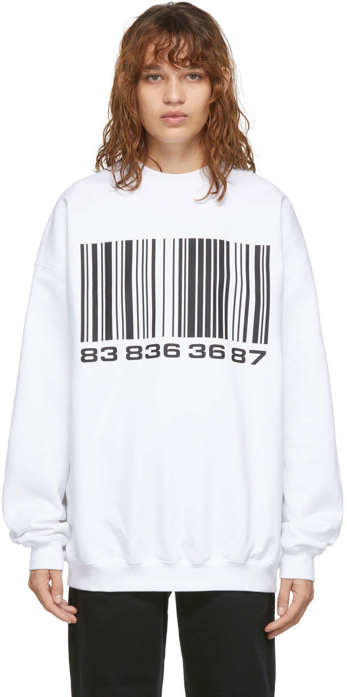 Mikina VETEMENTS VTMNTS Big Barcode Sweatshirt Biela | VL12TR100W, 0