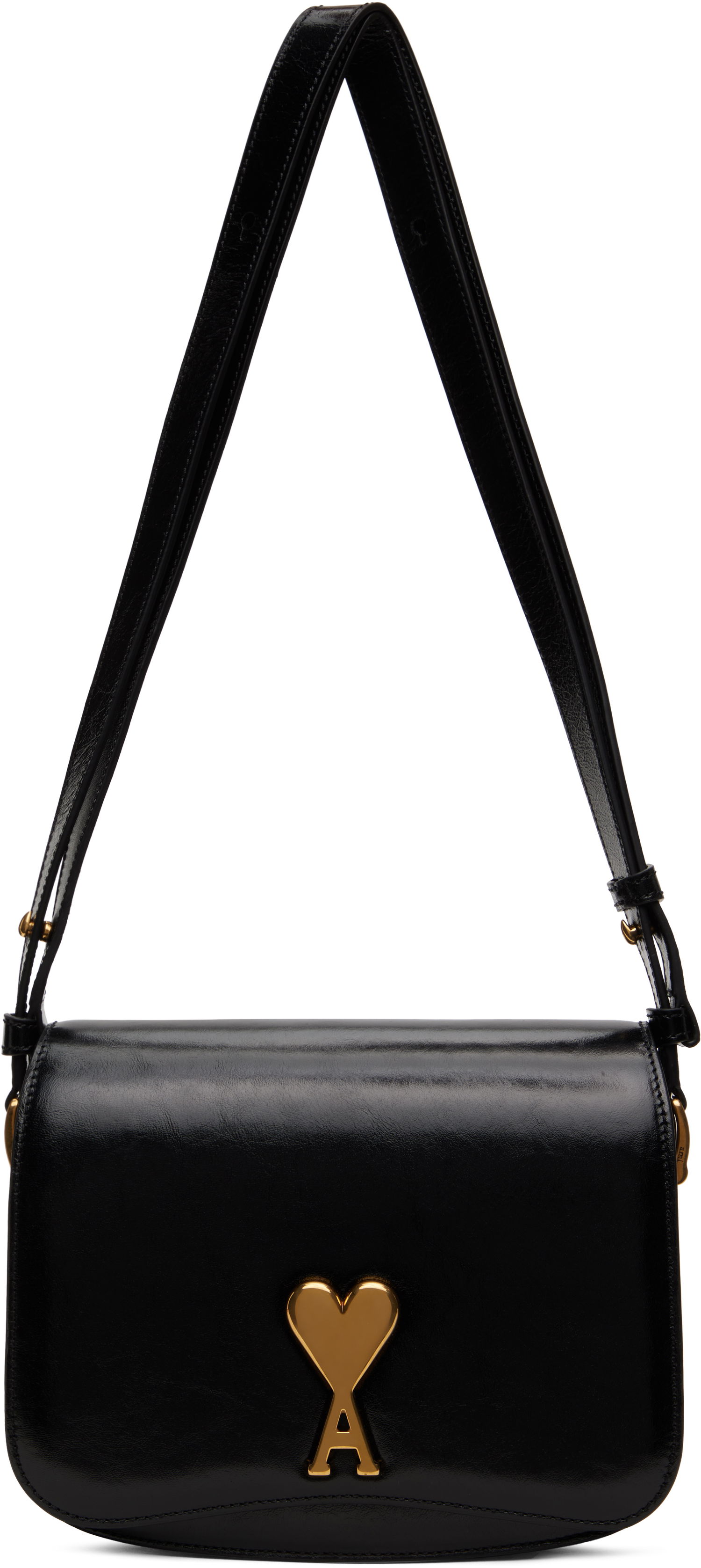 Taška cez rameno AMI AMI Paris Leather Paris Bag Čierna | ULL005.AL0051, 0