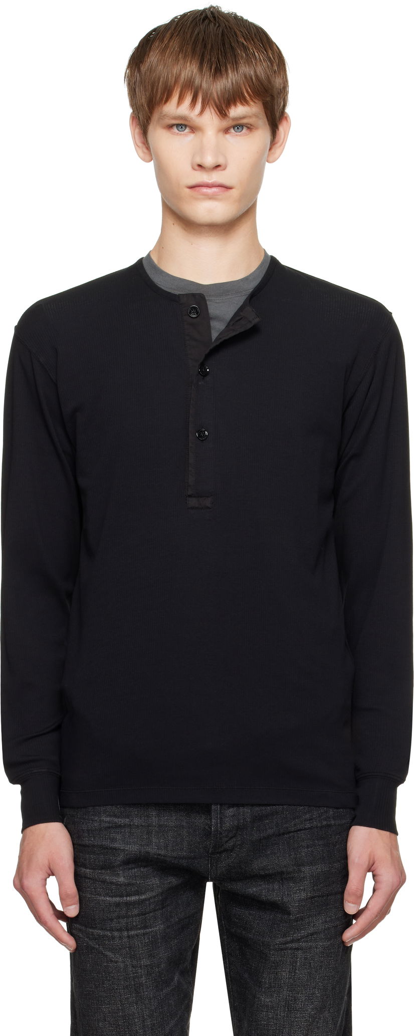 Sveter Tom Ford TOM FORD Stretch Rib Henley Čierna | JHL019-JMC067