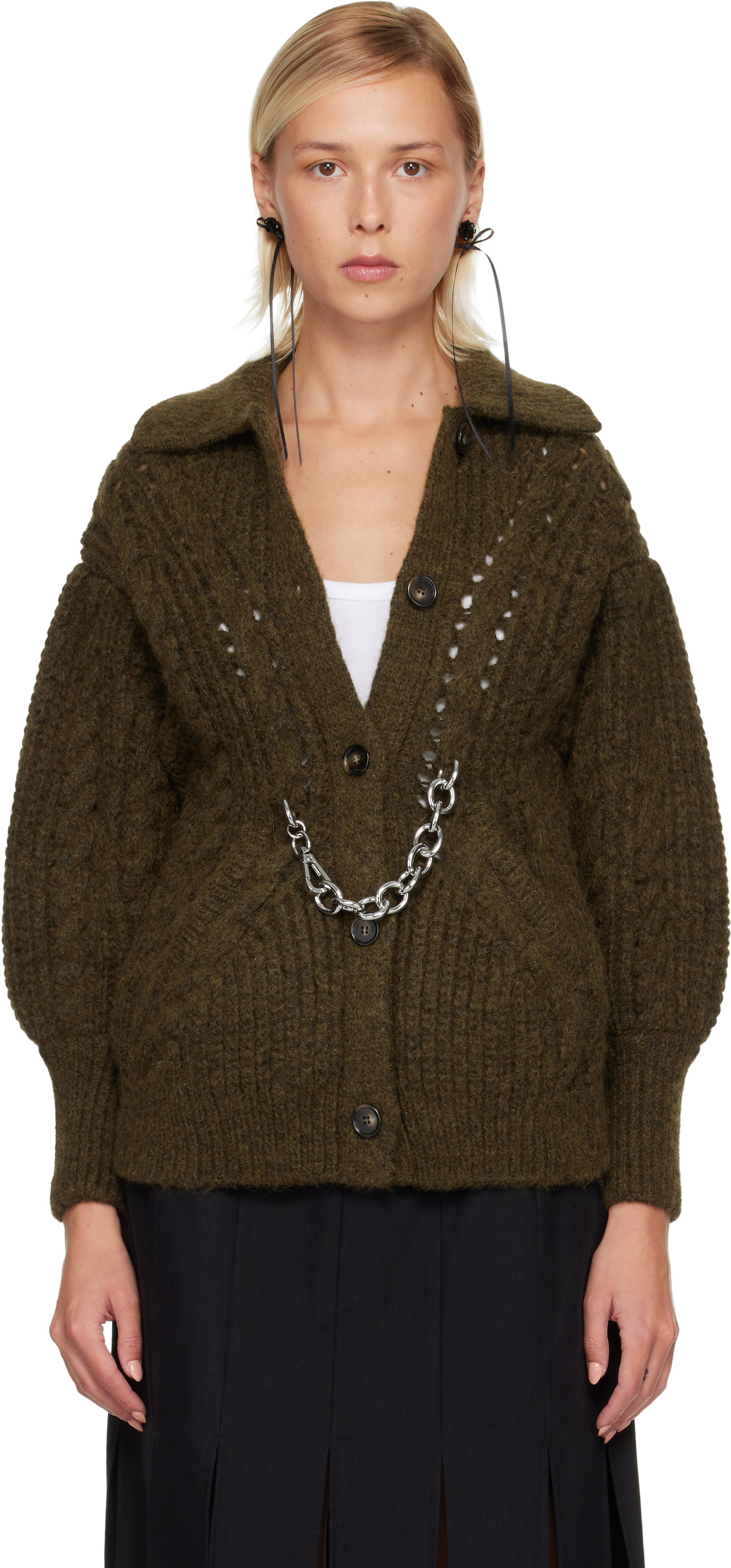 Sveter Simone Rocha Simone Rocha Sculpted Chunky Knit Chain Detail Cardigan Zelené | MZMK1E 0665, 0