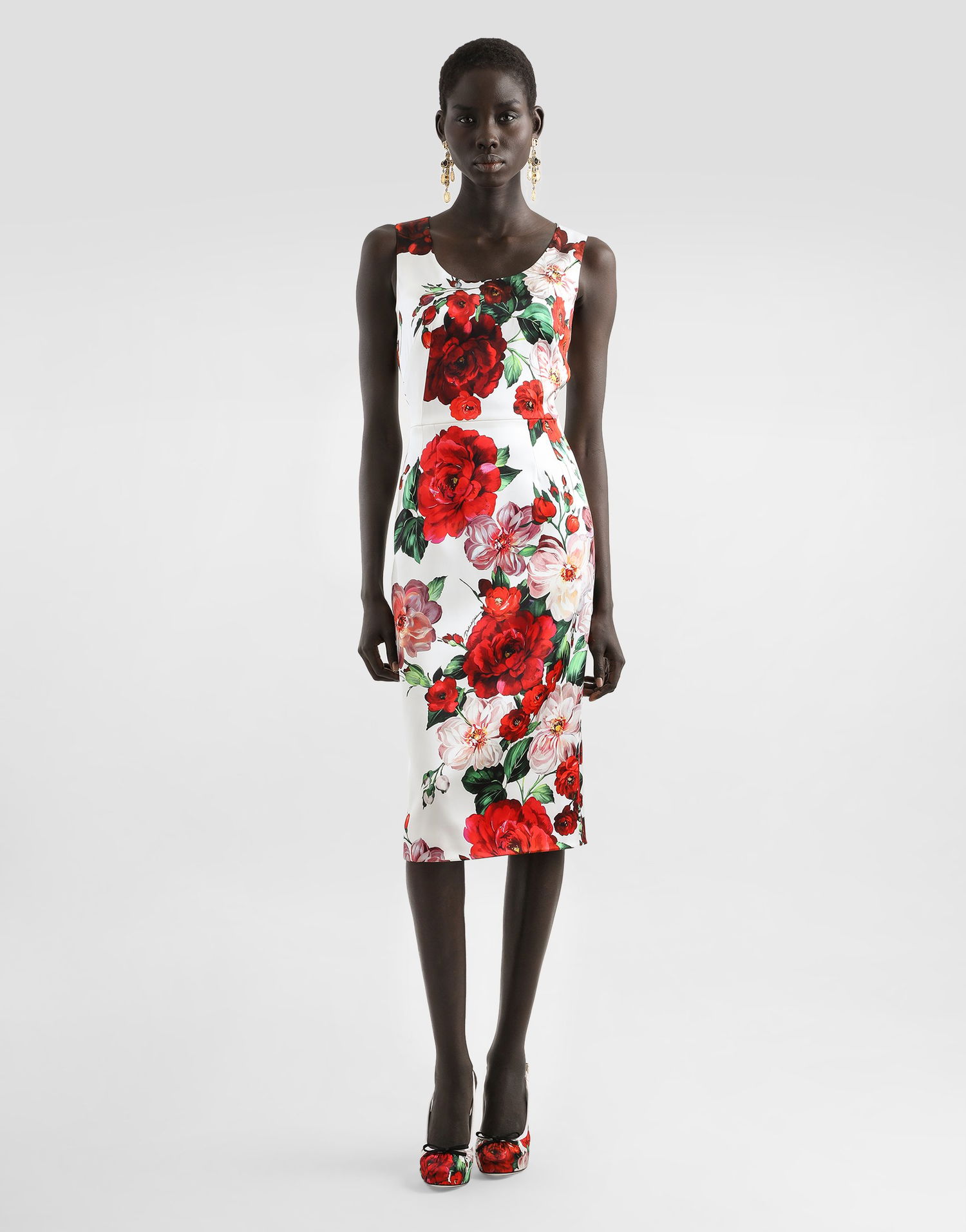 Šaty Dolce & Gabbana Dolce & Gabbana Sleeveless Rose Print Satin Calf-Length Dress Rôznofarebný | F6ZJ6TFSIB4HA5PD, 1