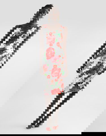 Šaty Dolce & Gabbana Dolce & Gabbana Sleeveless Rose Print Satin Calf-Length Dress Rôznofarebný | F6ZJ6TFSIB4HA5PD, 1